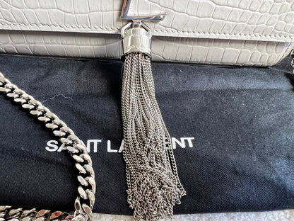 Yves Saint Laurent (YSL) Light Grey Croc Small Kate