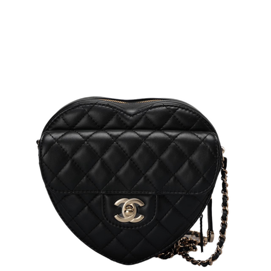 Chanel Large Heart Bag In Black Quilted Lambskin Leather
