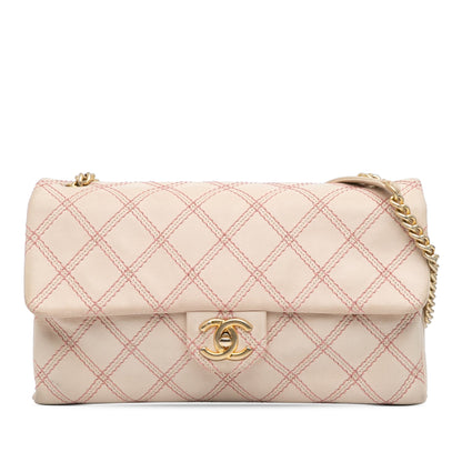 Pink Chanel Jumbo Quilted Calfskin Triple Stitched Flap Crossbody Bag