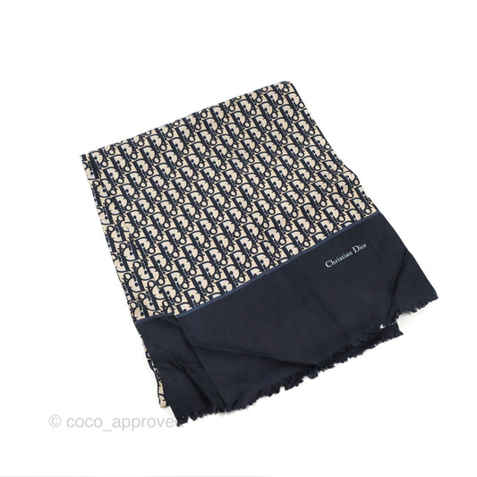 Dior Oblique Stole Navy Blue Silk Twill