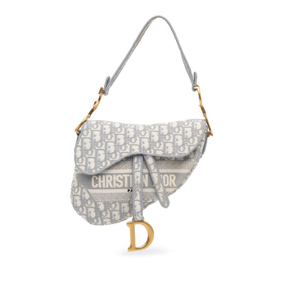 Oblique Embroidered Canvas Saddle Bag