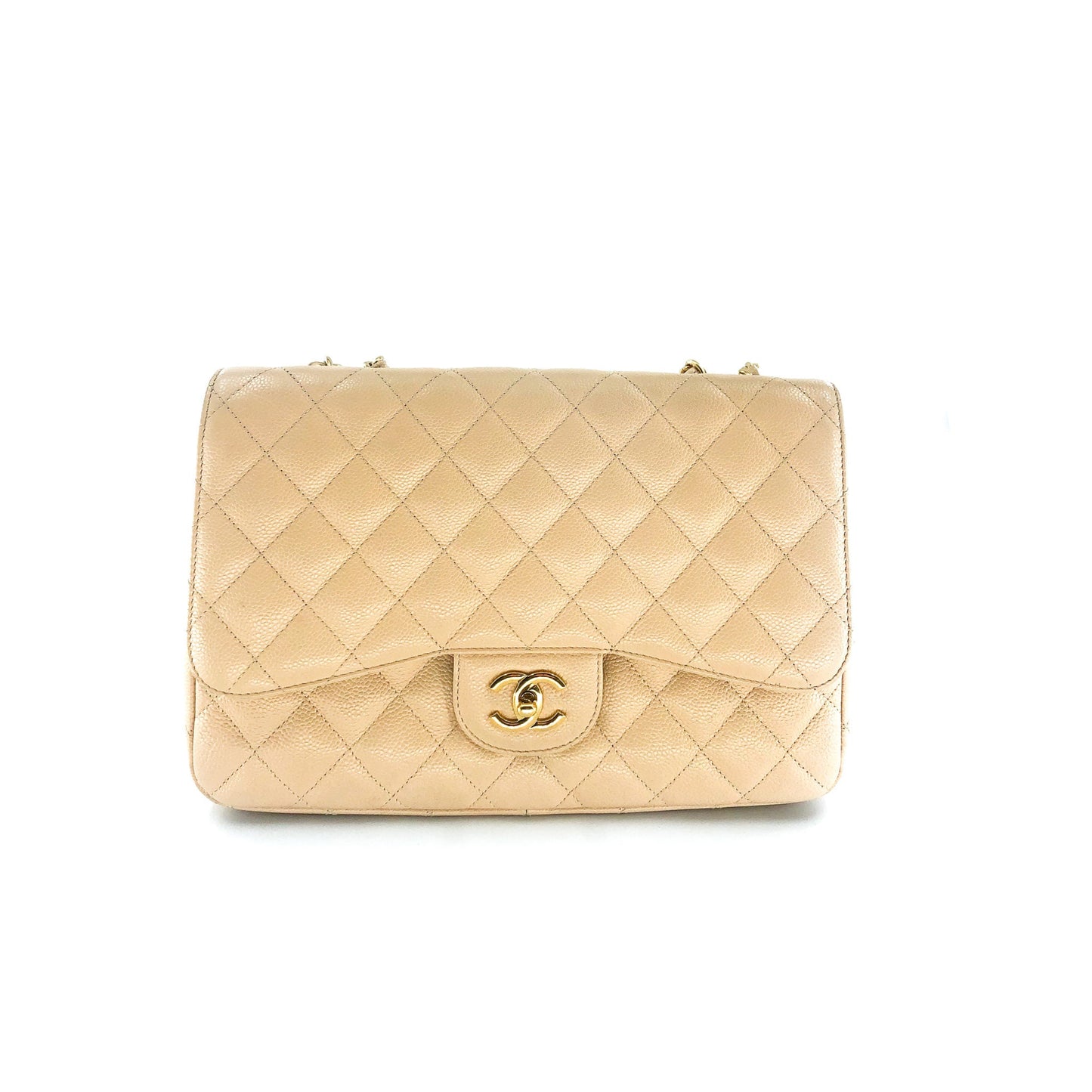 Vintage Jumbo Flap Bag in Beige Caviar Leather