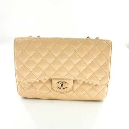Vintage Jumbo Flap Bag in Beige Caviar Leather