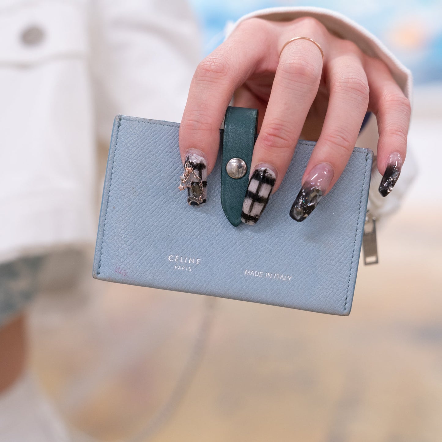 Celine Dusty Blue Grained Leather Accordeon Card Holder