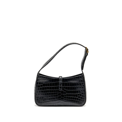 Saint Laurent/YSL Hobo Shoulder Bag Croc Embossed Calfskin Black GHW
