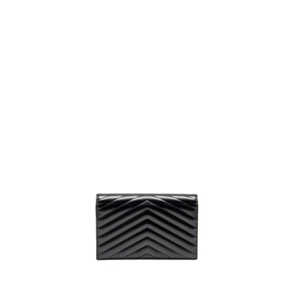 SAINT LAURENT/ YSL Envelope Chain Wallet Calfskin Black SHW