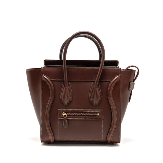 Celine Micro Luggage Bag Calfskin Burgundy GHW