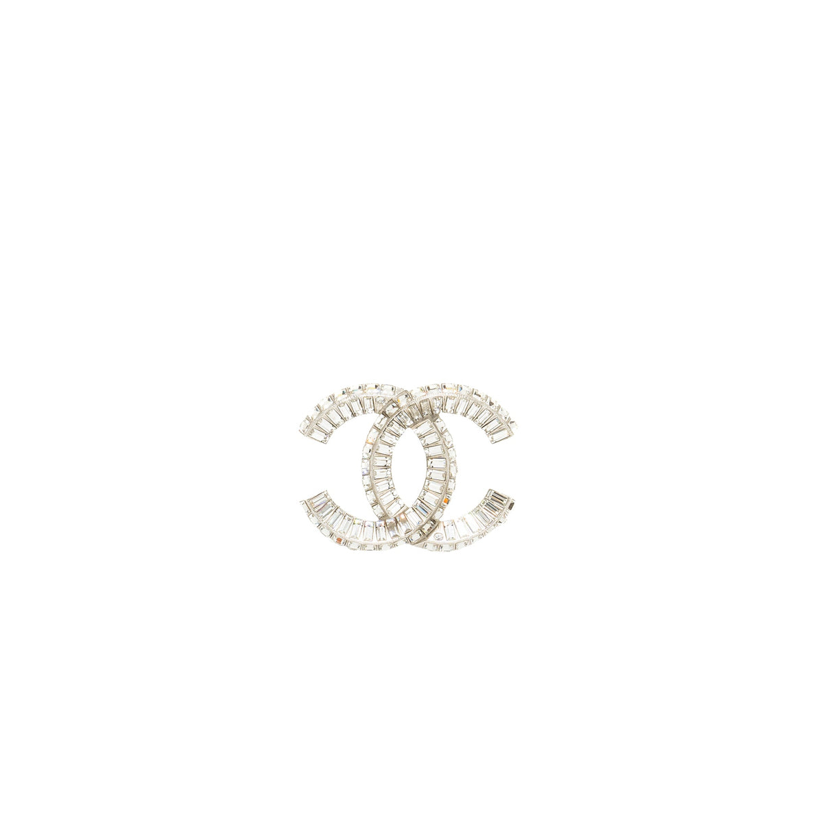 Chanel classic CC logo Brooch Crystal silver tone