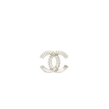 Chanel classic CC logo Brooch Crystal silver tone