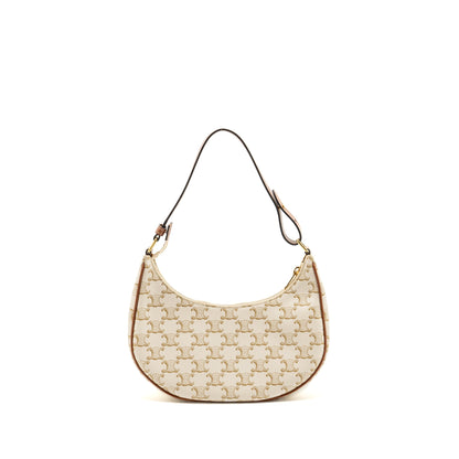 CELINE AVA Bag Triomphe Canvas/Calfskin White/Brown GHW