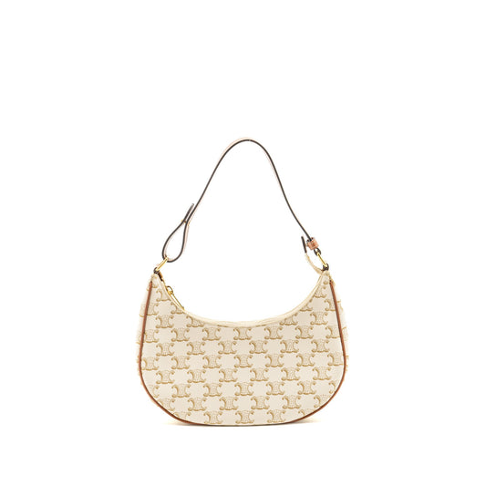 CELINE AVA Bag Triomphe Canvas/Calfskin White/Brown GHW