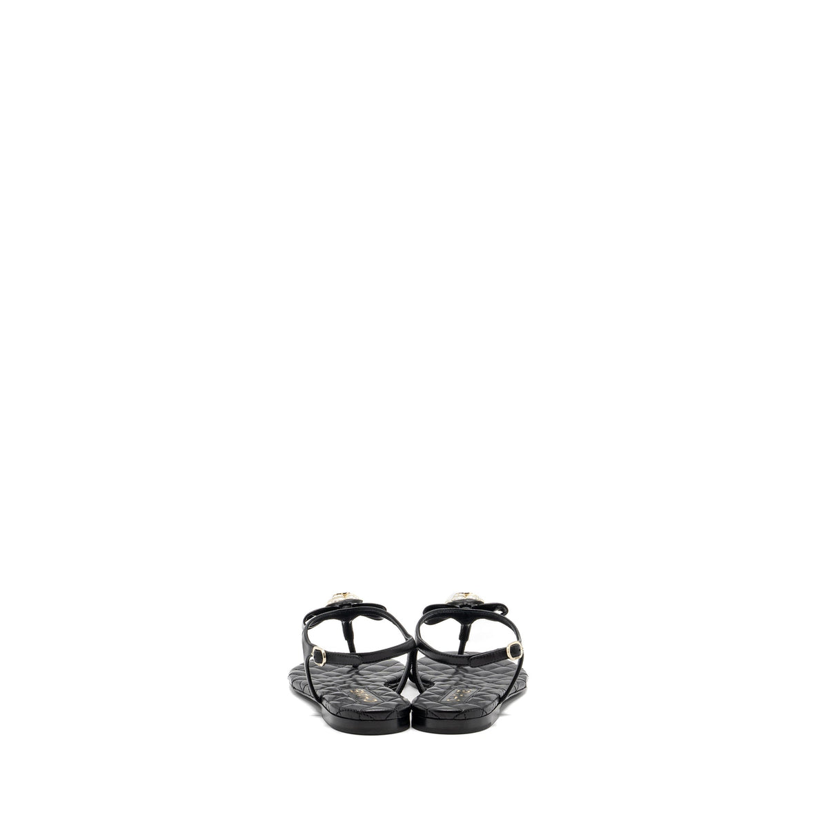 Chanel size 38 camellia leather Sandals black LGHW