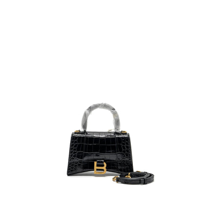 Balenciaga Hourglass XS Handbag Crocodile Embossed Black GHW