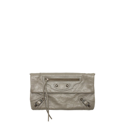 Balenciaga City Fold Clutch/Shoulder Bag Leather Grey Ruthenium Hardware