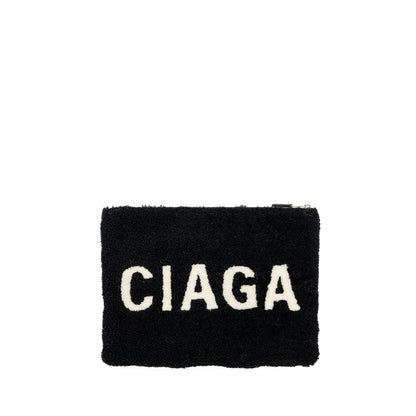 Balenciaga zip pouch clutch shearling black/ white SHW