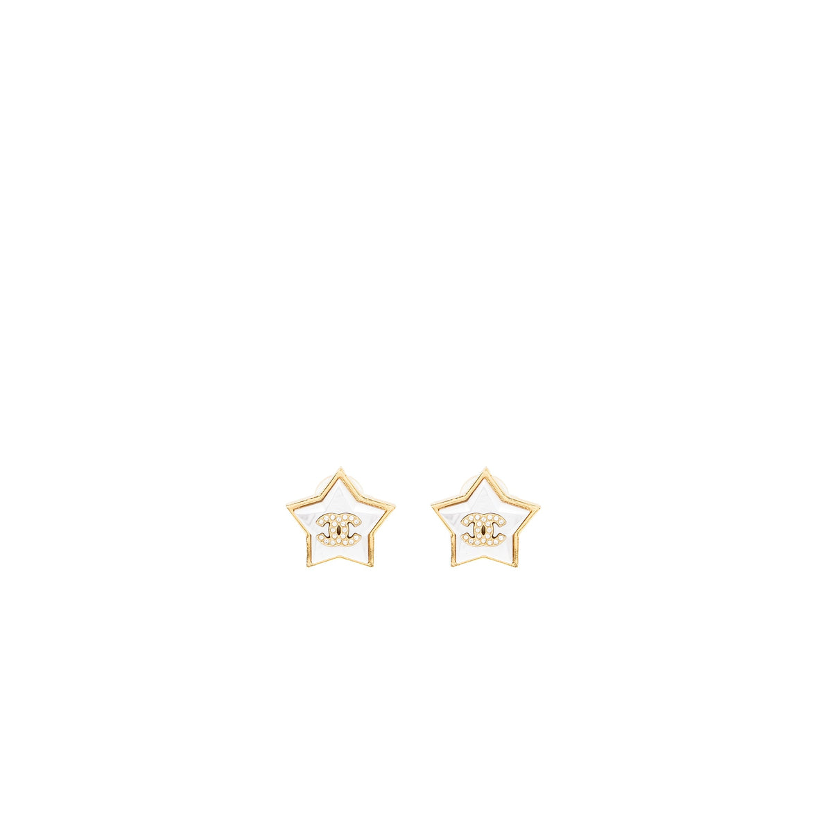 Chanel star and cc logo ear clips ivory and gold tone