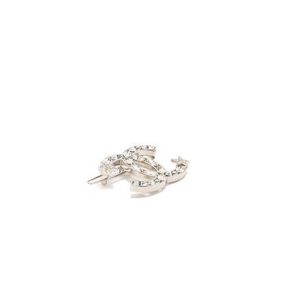 Chanel Giant CC logo hair clip with crystal silver tone