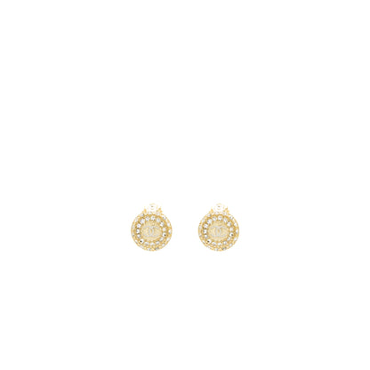 Chanel round cc logo earclips crystal gold tone