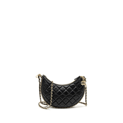 Chanel Small moon Hobo Bag Lambskin Black LGHW (Microchip)
