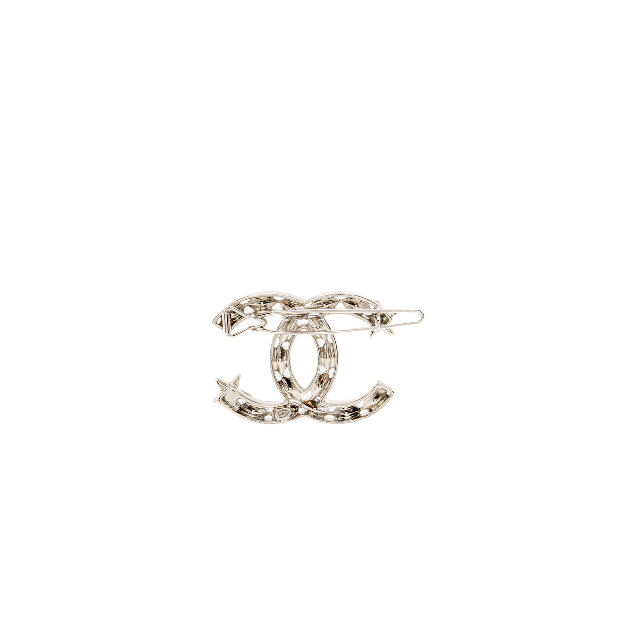 Chanel Giant CC logo hair clip with crystal silver tone