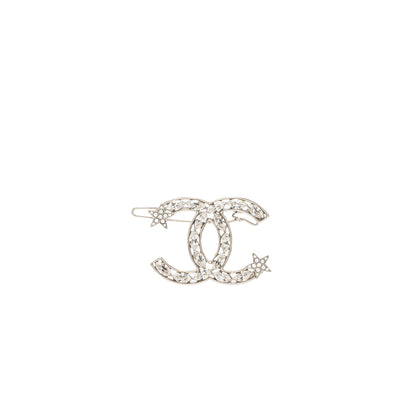 Chanel Giant CC logo hair clip with crystal silver tone