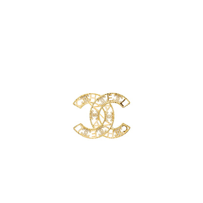 Chanel Letter & CC Logo Crystal Brooch GHW