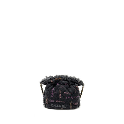 Chanel Small Bucket Bag Denim Black LGHW (Microchip)