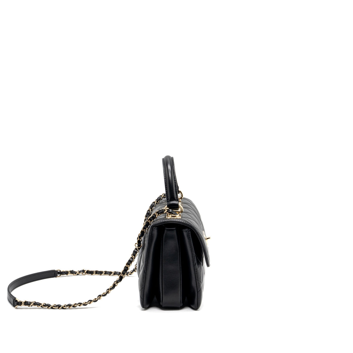 Chanel trendy CC flap bag with top handle lambskin black LGHW (microchip)
