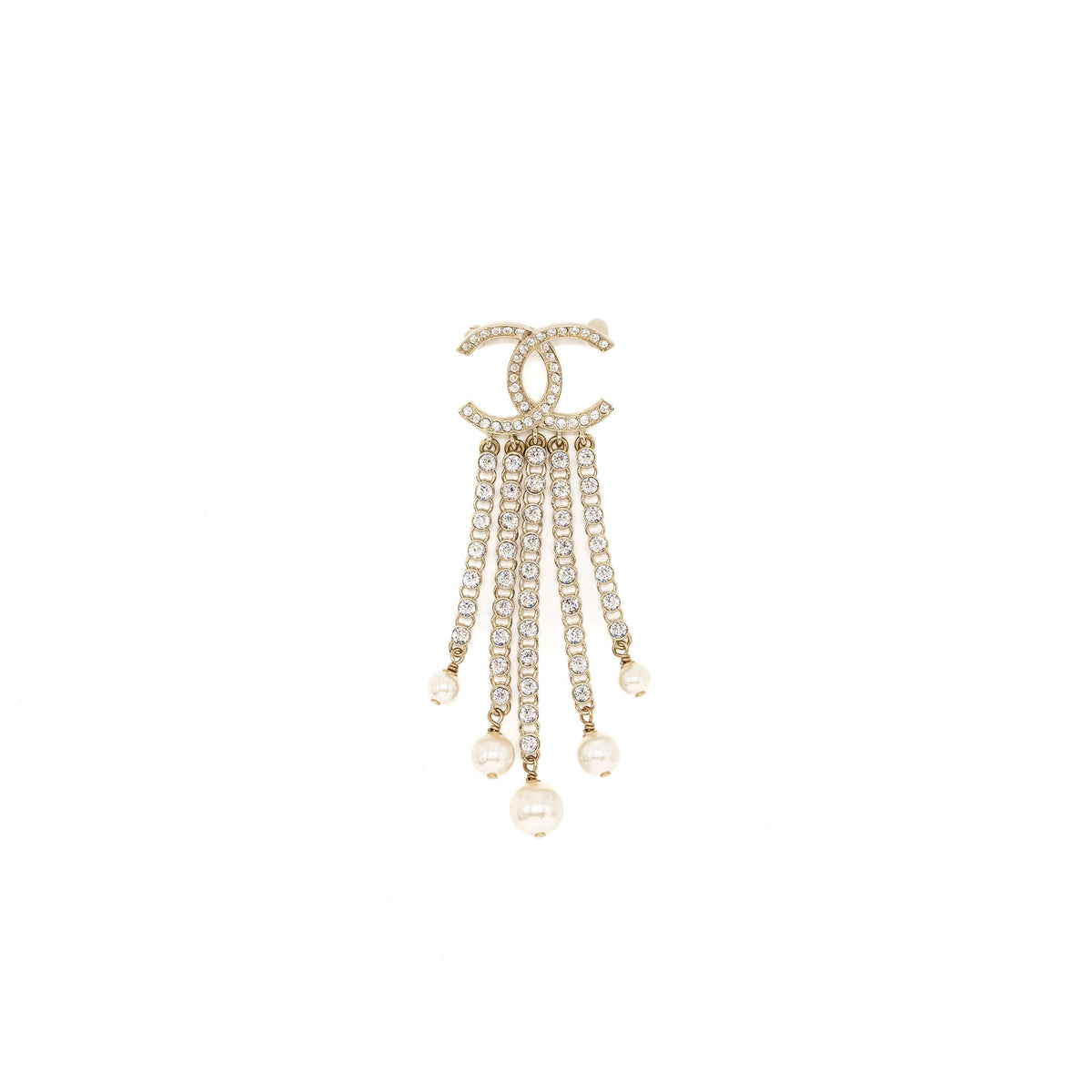 Chanel CC logo with crystal dropping brooch light gold tone