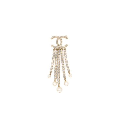 Chanel CC logo with crystal dropping brooch light gold tone