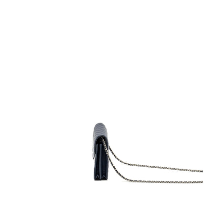 CHANEL Square Chevron Wallet On Chain Navy Caviar Navy SHW