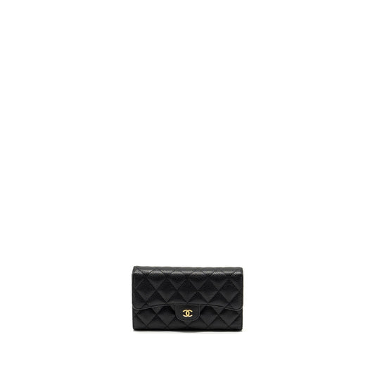 Chanel Classic flap long wallet Caviar black GHW