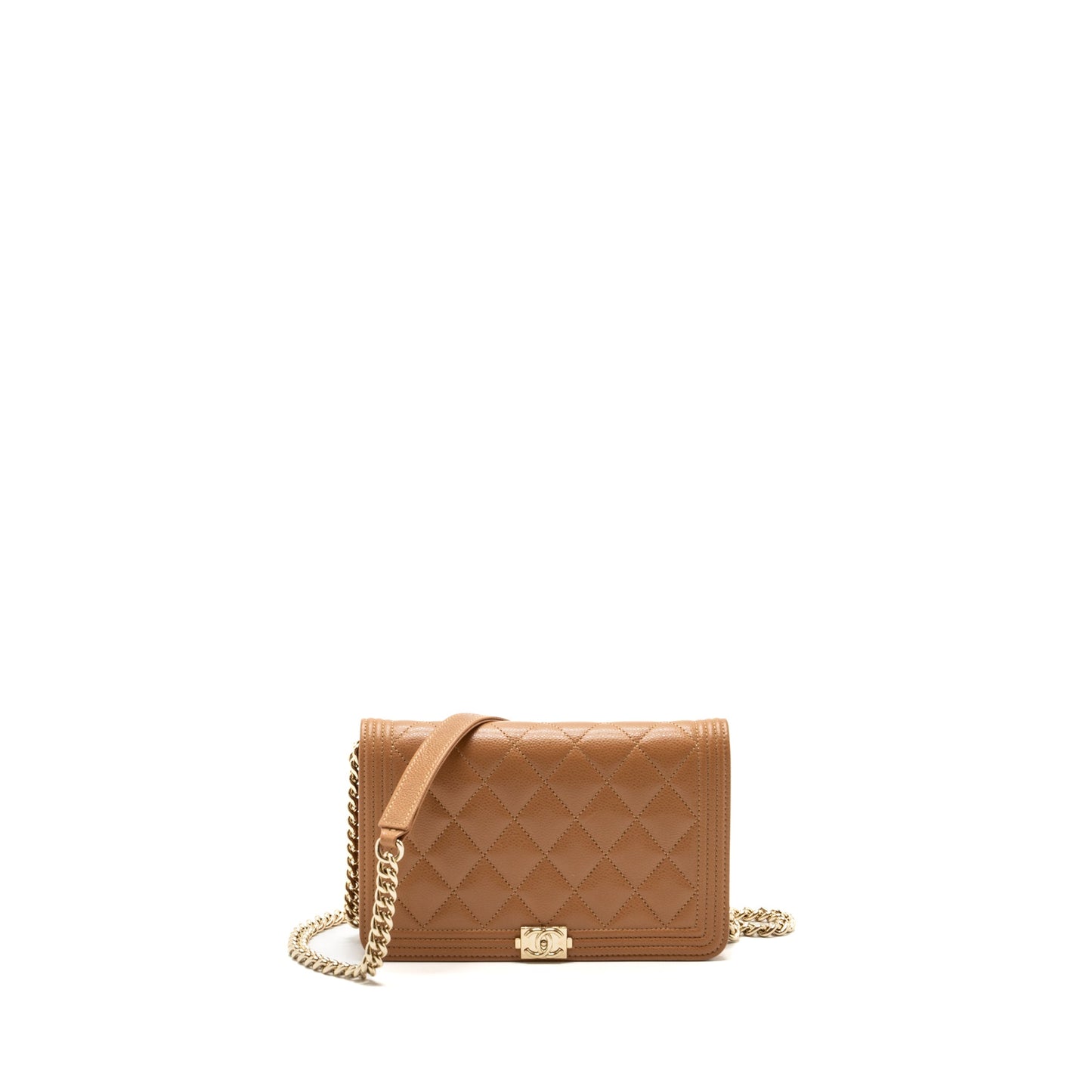 Chanel boy wallet on chain caviar light caramel LGHW (microchip)