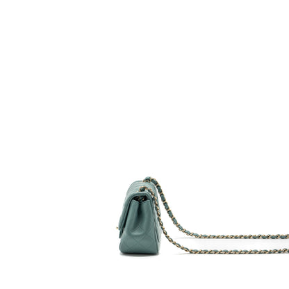 Chanel classic mini square flap bag lambskin green LGHW (microchip)