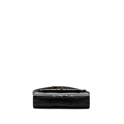 Saint Laurent Manhattan Shoulder Bag Crocodile-Embossed Black GHW