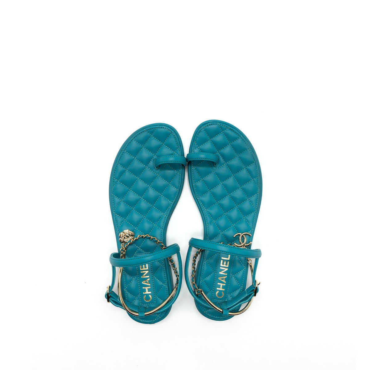 Chanel Size 38 Sandals Leather Green LGHW