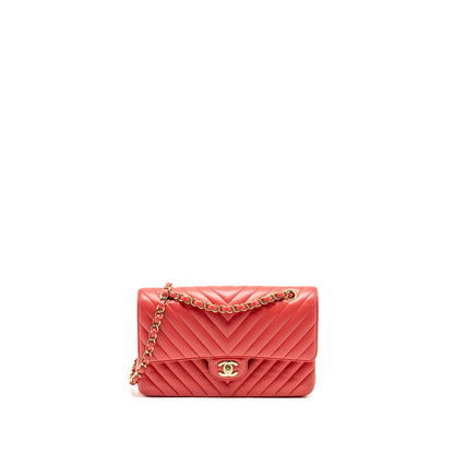 Chanel Medium Classic Double Flap Bag Chevron Lambskin Pink LGHW