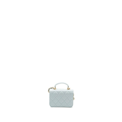 Chanel Top Handle Mini Flap Bag with Chain Lambskin Light Blue LGHW