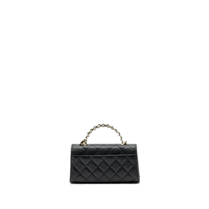 chanel 23p top handle mini flap bag with chain caviar black LGHW (microchip)