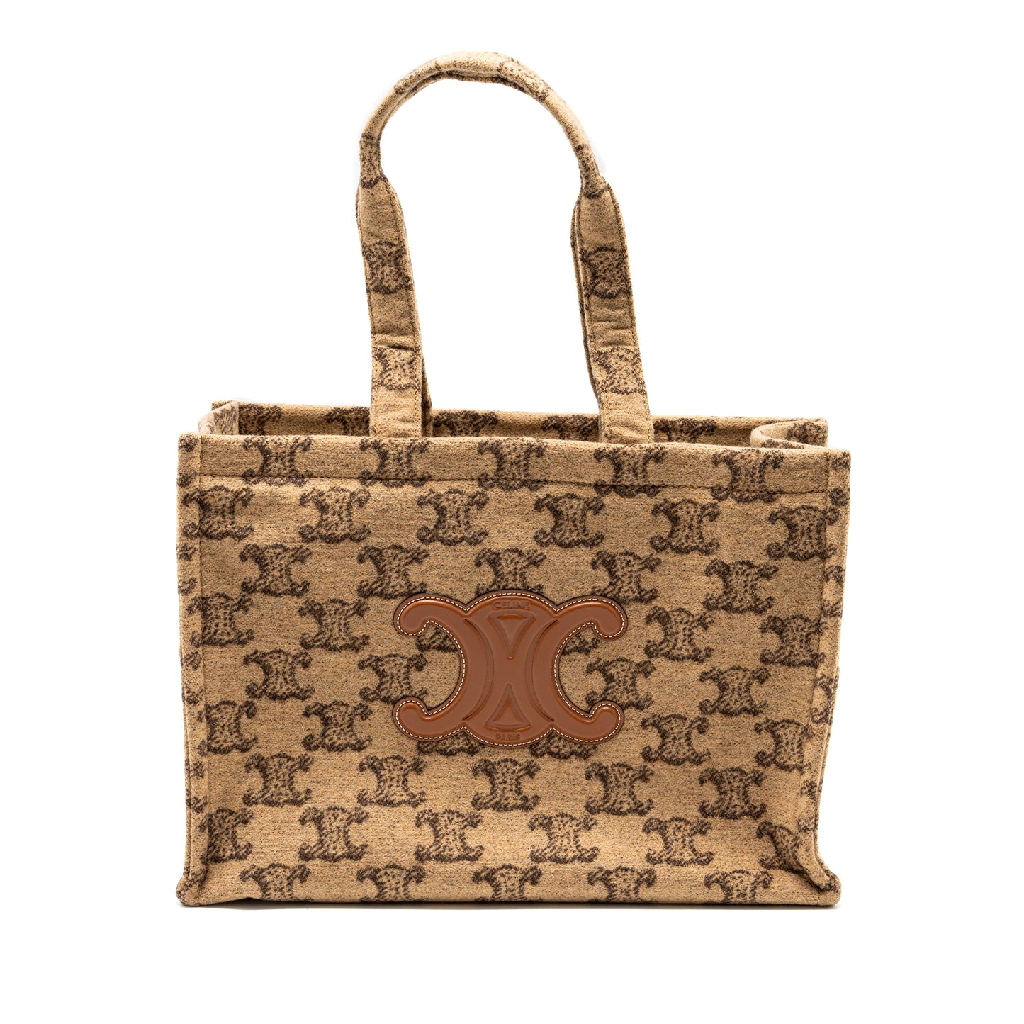 Celine Large Cabas Thais Triomphe Printed Wool/Calfskin Wool/Calfskin Brown
