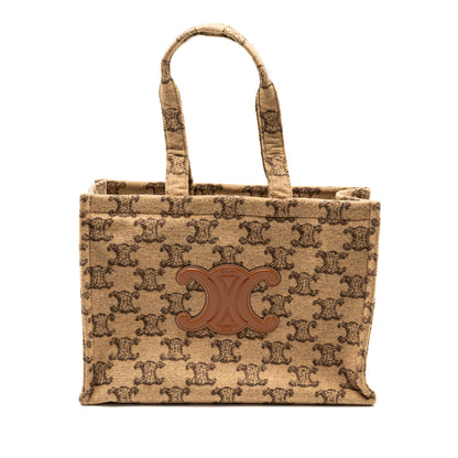 Celine Large Cabas Thais Triomphe Printed Wool/Calfskin Wool/Calfskin Brown