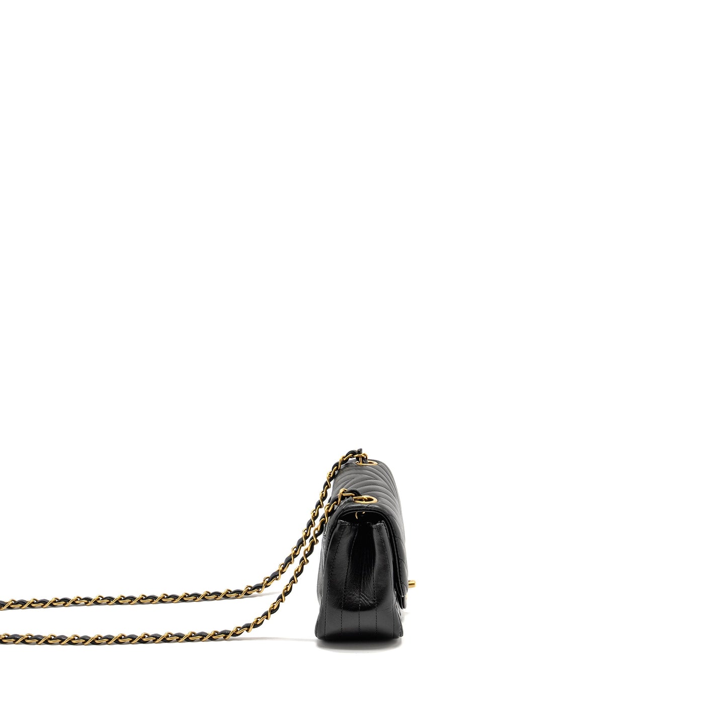 Chanel Mini Square Chevron Flap Bag Lambskin Black GHW