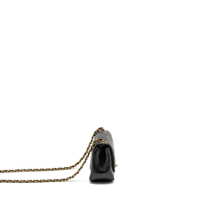 Chanel Mini Square Chevron Flap Bag Lambskin Black GHW