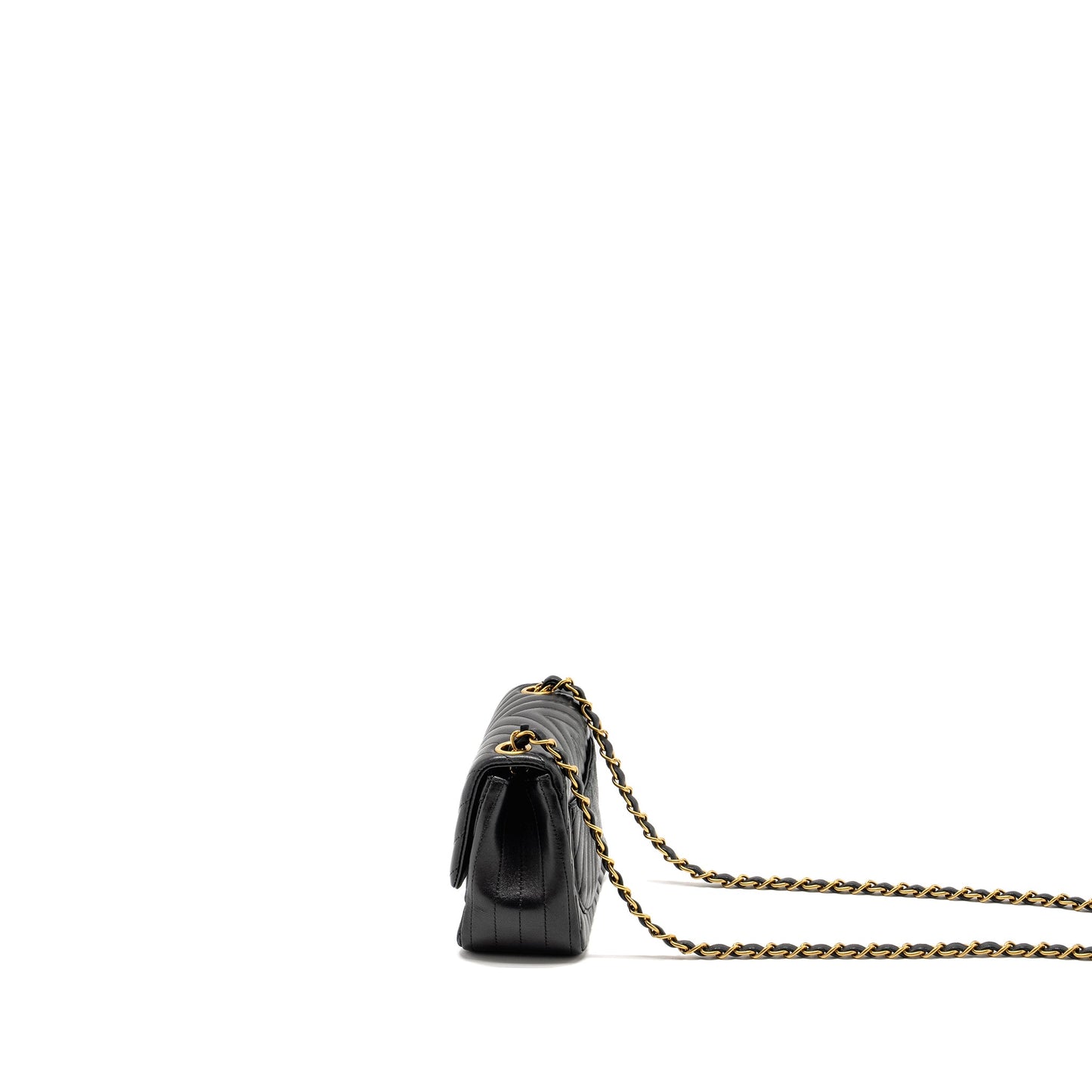 Chanel Mini Square Chevron Flap Bag Lambskin Black GHW