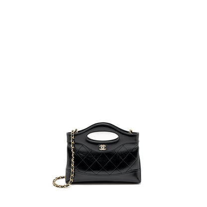 Chanel 24c Mini 31 Clutch With Chain Shiny Calfskin  Black LGHW(Microchip)