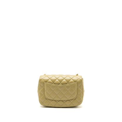 Chanel quilted flap bag with coco love chain lambskin khaki green GHW(Microchip)
