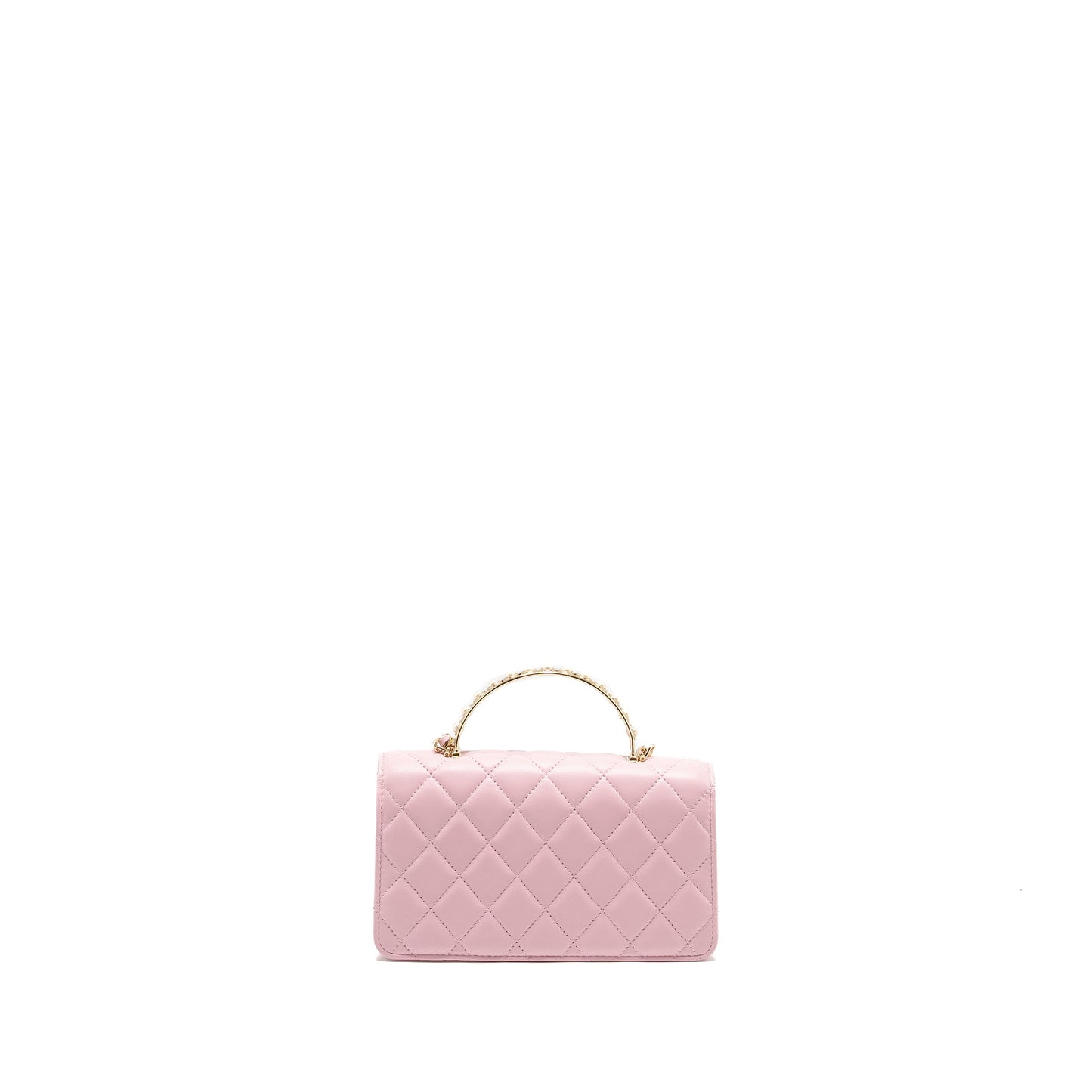 Chanel Pearl Detailed Top Handel Wallet On Chain Lambskin Pink LGHW (Microchip)