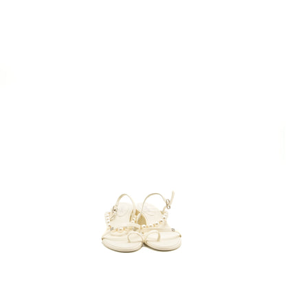 Chanel Size 38.5 Pearl Sandal Leather White SHW