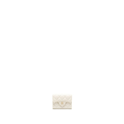 Chanel Classic Flap Card Holder Caviar White LGHW (microchip)