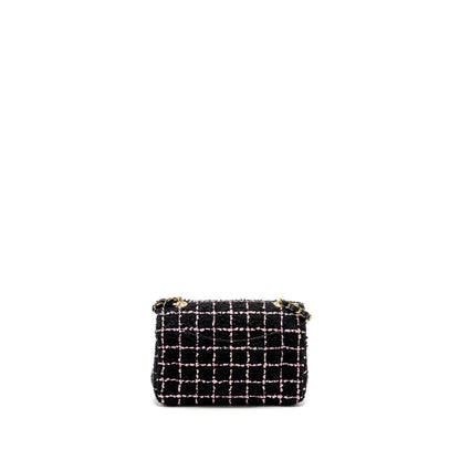 Chanel 23K Flower Bomb Mini Rectangular Flap Bag Tweed Black/Pink LGHW (Microchip)